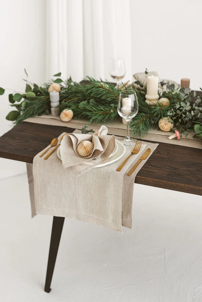 Light grey linen holiday, Christmas napkins. Dinner cloth napkin set for Thanksgiving, farmhouse