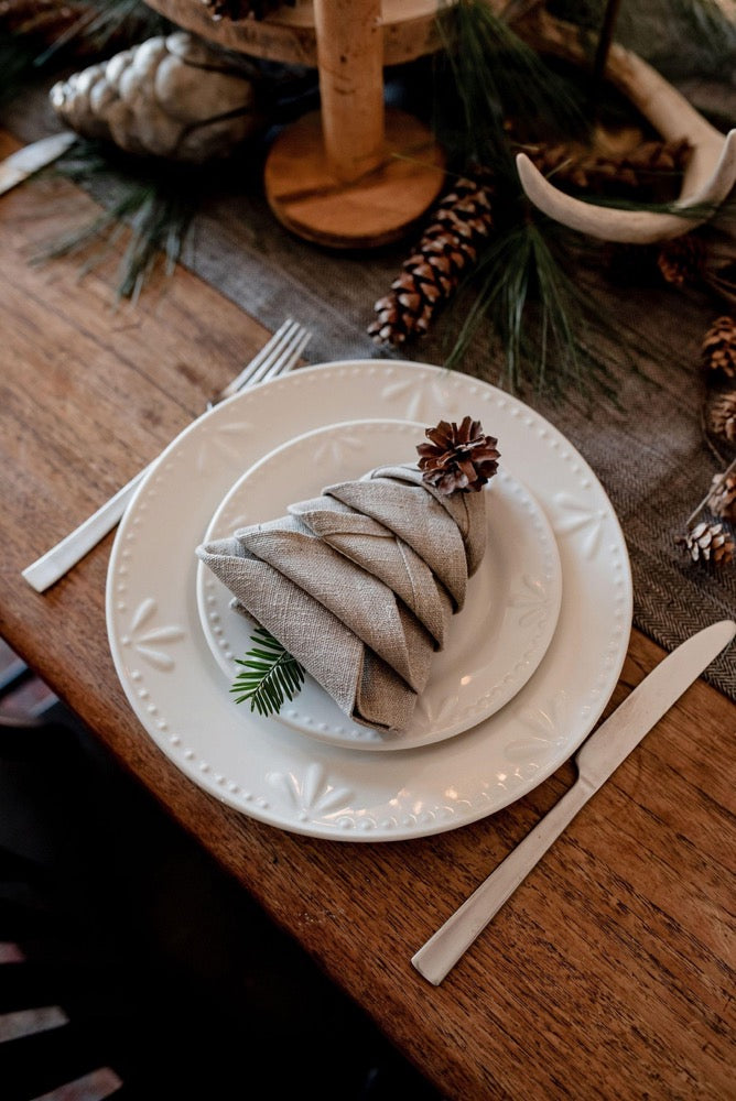 Natural linen Christmas, holiday napkins. Thanksgiving, wedding, birthday party large dinner