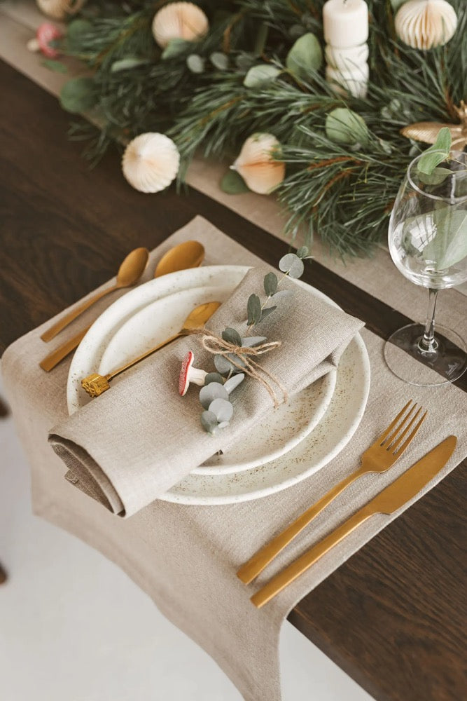 Linen Napkins: Netural Linen Holiday, Christmas, Thanksgiving Dinner, Wedding Table Decor